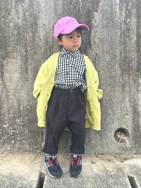 「アイテム（キャップ）」を使った、りつぼーさん（キッズ・90cm）の春コーディネート