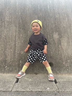 「ごきげんウィーク」｜「アイテム（ニットキャップ/ビーニー）」を使った、りつぼーさん（キッズ・90cm）の春コーディネート