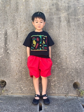 「Life Support Products（ライフサポートプロダクツ）の【プチプラ】ショートスリーブグラフィックＴ（Tシャツ/カットソー）」を使った、りつぼーさん（キッズ・100cm）の夏コーディネート