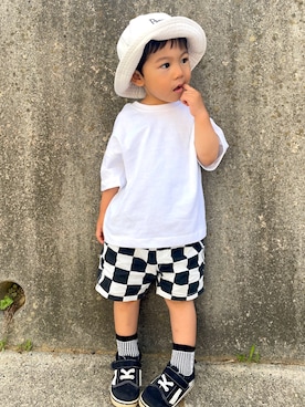 「PAPAPAPARK（パパパパーク）のアイテム（帽子）」を使った、りつぼーさん（キッズ・90cm）の夏コーディネート