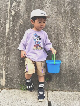 「アイテム（キャップ）」を使った、りつぼーさん（キッズ・90cm）の夏コーディネート