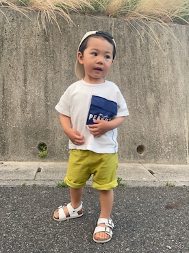 「アイテム（キャップ）」を使った、りつぼーさん（キッズ・90cm）の夏コーディネート