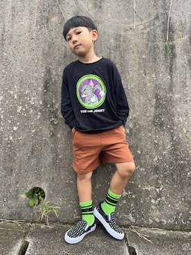 「アイテム（スウェットパンツ、ブラウン系）」を使った、りつぼーさん（キッズ・110cm）の秋コーディネート
