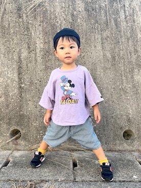 「アイテム（キャップ）」を使った、りつぼーさん（キッズ・90cm）の秋コーディネート