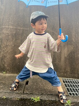 「アイテム（キャップ）」を使った、りつぼーさん（キッズ・90cm）の夏コーディネート