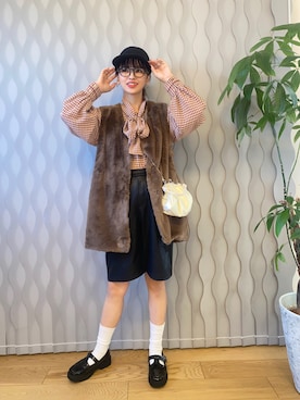 「ボウタイブラウス」｜「アイテム（帽子）」を使った、はまち(¨)♡さん（レディース・155cm）の秋コーディネート
