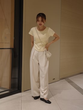 「CAPRICIEUX LE'MAGE（カプリシューレマージュ）の【累計2万本！】【LE'MAGE×gemeilコラボ】2タックワイドパンツ（その他パンツ、ホワイト系）」を使った、aoiさん（レディース・158cm）の春コーディネート