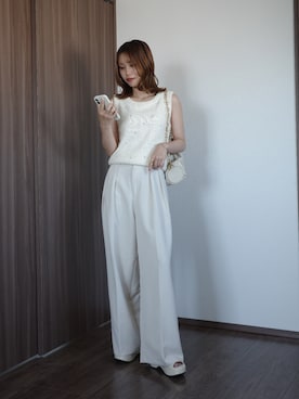 「CAPRICIEUX LE'MAGE（カプリシューレマージュ）のシルバードットスラブタンク（Tシャツ/カットソー、ホワイト系）」を使った、aoiさん（レディース・158cm）の夏コーディネート