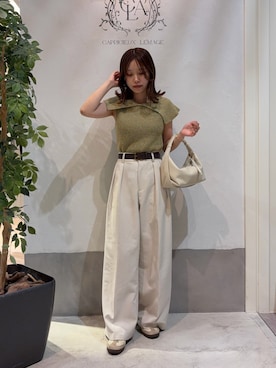 「CAPRICIEUX LE'MAGE（カプリシューレマージュ）のロールハンドルバッグ（ショルダーバッグ、ホワイト系）」を使った、aoiさん（レディース・158cm）の夏コーディネート