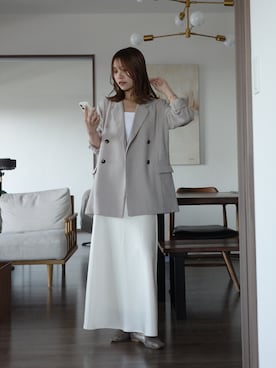 「CAPRICIEUX LE'MAGE（カプリシューレマージュ）のシアーWジャケット（テーラードジャケット、ベージュ系）」を使った、aoiさん（レディース・158cm）の夏コーディネート