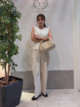 「CAPRICIEUX LE'MAGE（カプリシューレマージュ）の【累計2万本！】【LE'MAGE×gemeilコラボ】2タックワイドパンツ（その他パンツ、ホワイト系）」を使った、aoiさん（レディース・158cm）の春コーディネート