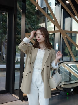 「CAPRICIEUX LE'MAGE（カプリシューレマージュ）のリンクルボートネックニット（ニット/セーター、ホワイト系）」を使った、aoiさん（レディース・158cm）の春コーディネート