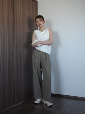 「CAPRICIEUX LE'MAGE（カプリシューレマージュ）のドレープアシメブラウス（シャツ/ブラウス、ホワイト系）」を使った、aoiさん（レディース・158cm）の夏コーディネート
