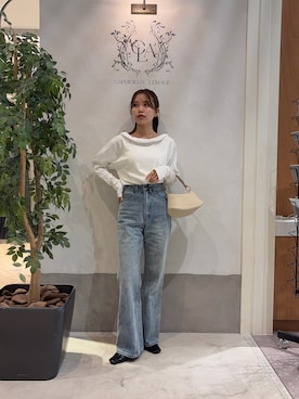 「CAPRICIEUX LE'MAGE（カプリシューレマージュ）の【低身長サイズあり】セミフレアデニム（デニムパンツ、ブルー系）」を使った、aoiさん（レディース・158cm）の春コーディネート