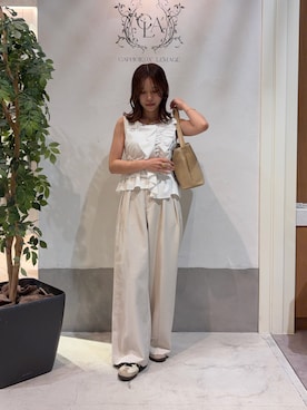 「CAPRICIEUX LE'MAGE（カプリシューレマージュ）の【累計2万本！】【LE'MAGE×gemeilコラボ】2タックワイドパンツ（その他パンツ、ホワイト系）」を使った、aoiさん（レディース・158cm）の夏コーディネート