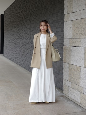 「CAPRICIEUX LE'MAGE（カプリシューレマージュ）のベルテッドバケットトートバッグ（ショルダーバッグ、ベージュ系）」を使った、aoiさん（レディース・158cm）の春コーディネート