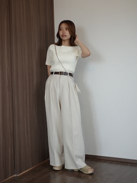 「CAPRICIEUX LE'MAGE（カプリシューレマージュ）のラップカラーリブニット（ニット/セーター、ホワイト系）」を使った、aoiさん（レディース・158cm）の夏コーディネート