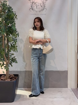 「CAPRICIEUX LE'MAGE（カプリシューレマージュ）のフリンジペプラムニット（ニット/セーター、ホワイト系）」を使った、aoiさん（レディース・158cm）の春コーディネート