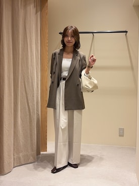「CAPRICIEUX LE'MAGE（カプリシューレマージュ）の【サイズ展開あり/新色ツイード・チェック】Wテーラージャケット（テーラードジャケット、ブラウン系）」を使った、aoiさん（レディース・158cm）の秋コーディネート