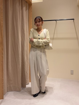 「CAPRICIEUX LE'MAGE（カプリシューレマージュ）の【累計2万本！】【LE'MAGE×gemeilコラボ】2タックワイドパンツ（その他パンツ、ホワイト系）」を使った、aoiさん（レディース・158cm）の秋コーディネート