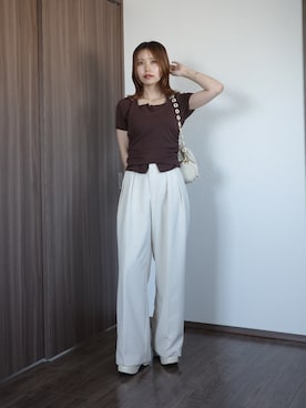 「CAPRICIEUX LE'MAGE（カプリシューレマージュ）の【マルチWAY】ホルターキャミSETカーディガン（Tシャツ/カットソー、ブラウン系）」を使った、aoiさん（レディース・158cm）の夏コーディネート