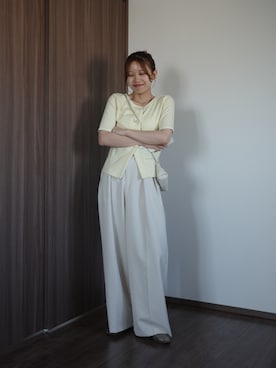 「CAPRICIEUX LE'MAGE（カプリシューレマージュ）の【累計2万本！】【LE'MAGE×gemeilコラボ】2タックワイドパンツ（その他パンツ、ホワイト系）」を使った、aoiさん（レディース・158cm）の春コーディネート