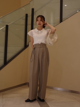 「CAPRICIEUX LE'MAGE（カプリシューレマージュ）の【大人の定番パンプス】スクエアステッチフラットシューズ（パンプス、ブラック系）」を使った、aoiさん（レディース・158cm）の春コーディネート