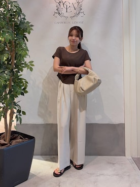「CAPRICIEUX LE'MAGE（カプリシューレマージュ）の【累計2万本！】【LE'MAGE×gemeilコラボ】2タックワイドパンツ（その他パンツ、ホワイト系）」を使った、aoiさん（レディース・158cm）の春コーディネート