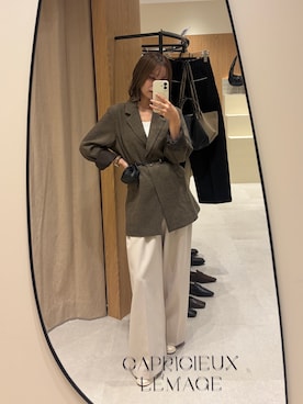 「CAPRICIEUX LE'MAGE（カプリシューレマージュ）の【累計2万本！】【LE'MAGE×gemeilコラボ】2タックワイドパンツ（その他パンツ、ホワイト系）」を使った、aoiさん（レディース・158cm）の秋コーディネート
