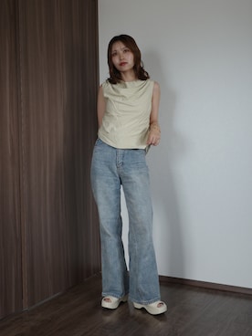 「CAPRICIEUX LE'MAGE（カプリシューレマージュ）のドレープアシメブラウス（シャツ/ブラウス、ベージュ系）」を使った、aoiさん（レディース・158cm）の夏コーディネート