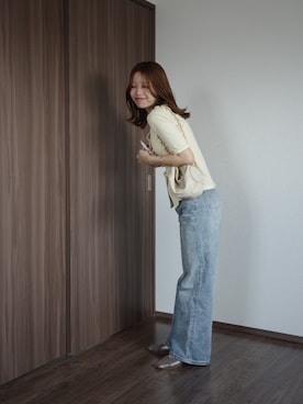 「CAPRICIEUX LE'MAGE（カプリシューレマージュ）のフロントタックフリルT（Tシャツ/カットソー、イエロー系）」を使った、aoiさん（レディース・158cm）の春コーディネート