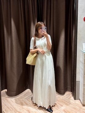 「CAPRICIEUX LE'MAGE（カプリシューレマージュ）のレースノット5分袖トップス（Tシャツ/カットソー、ホワイト系）」を使った、aoiさん（レディース・158cm）の春コーディネート