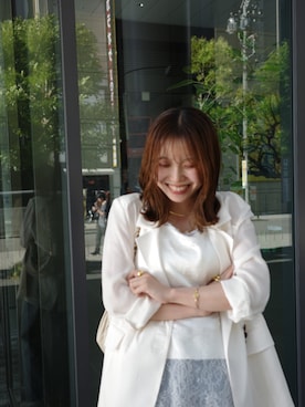 「CAPRICIEUX LE'MAGE（カプリシューレマージュ）の〈C.L〉ヴィンテージサテンレースキャミ（シャツ/ブラウス、ホワイト系）」を使った、aoiさん（レディース・158cm）の春コーディネート
