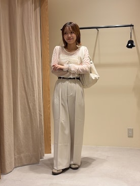 「CAPRICIEUX LE'MAGE（カプリシューレマージュ）の【累計2万本！】【LE'MAGE×gemeilコラボ】2タックワイドパンツ（その他パンツ、ホワイト系）」を使った、aoiさん（レディース・158cm）の秋コーディネート