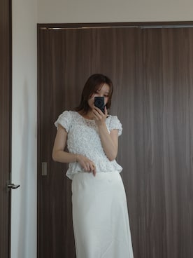 「CAPRICIEUX LE'MAGE（カプリシューレマージュ）のバルーンドットシャーリングブラウス（シャツ/ブラウス、ホワイト系）」を使った、aoiさん（レディース・158cm）の夏コーディネート