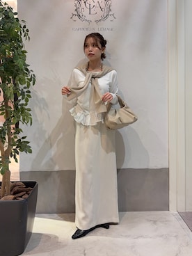 「CAPRICIEUX LE'MAGE（カプリシューレマージュ）の【低身長サイズあり】マキシIラインスカート（スカート、ホワイト系）」を使った、aoiさん（レディース・158cm）の春コーディネート