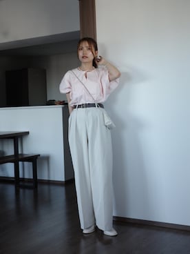 「CAPRICIEUX LE'MAGE（カプリシューレマージュ）のバルーンリボンブラウス（シャツ/ブラウス、ピンク系）」を使った、aoiさん（レディース・158cm）の春コーディネート