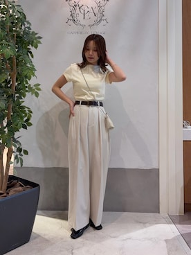 「CAPRICIEUX LE'MAGE（カプリシューレマージュ）の【累計2万本！】【LE'MAGE×gemeilコラボ】2タックワイドパンツ（その他パンツ、ホワイト系）」を使った、aoiさん（レディース・158cm）の春コーディネート