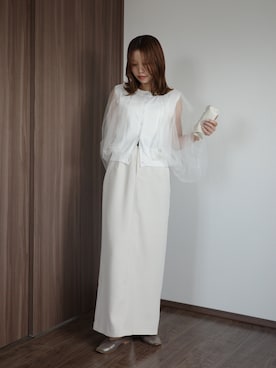 「CAPRICIEUX LE'MAGE（カプリシューレマージュ）の〈C.L〉チュールレイヤードノースリニット（Tシャツ/カットソー、ホワイト系）」を使った、aoiさん（レディース・158cm）の春コーディネート
