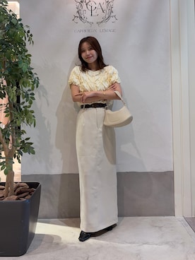 「CAPRICIEUX LE'MAGE（カプリシューレマージュ）の【新色イエロー・チャコールグレー】シャーリングホイップＴ（Tシャツ/カットソー、イエロー系）」を使った、aoiさん（レディース・158cm）の春コーディネート