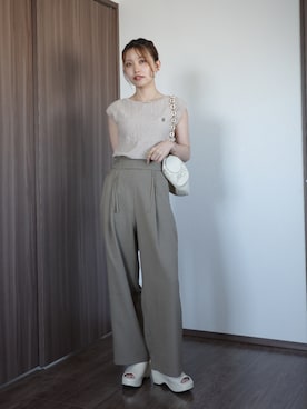 「CAPRICIEUX LE'MAGE（カプリシューレマージュ）の1ポイントノースリニット（Tシャツ/カットソー、ベージュ系）」を使った、aoiさん（レディース・158cm）の夏コーディネート