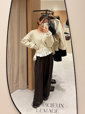 「CAPRICIEUX LE'MAGE（カプリシューレマージュ）の【新色グレー/前後2WAY】アシメフリルロンT（Tシャツ/カットソー、ホワイト系）」を使った、aoiさん（レディース・158cm）の秋コーディネート