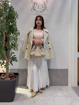 「CAPRICIEUX LE'MAGE（カプリシューレマージュ）のリンクルボートネックニット（ニット/セーター、ピンク系）」を使った、aoiさん（レディース・158cm）の春コーディネート