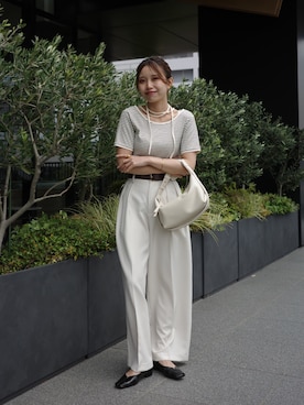 「CAPRICIEUX LE'MAGE（カプリシューレマージュ）の【累計2万本！】【LE'MAGE×gemeilコラボ】2タックワイドパンツ（その他パンツ、ホワイト系）」を使った、aoiさん（レディース・158cm）の春コーディネート