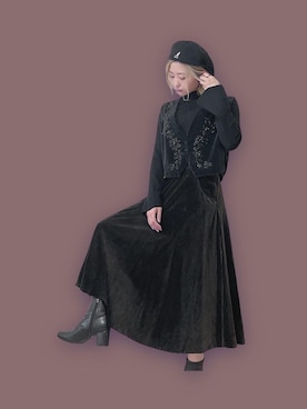 「古着女子」｜「アイテム（ハンチング/ベレー帽）」を使った、愛海さん（レディース・153cm）の冬コーディネート