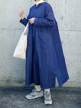 「アイテム（シャツワンピース、ブルー系）」を使った、ryo___kaさん（レディース・167cm）の秋コーディネート