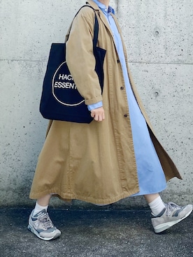 「シャツワンピ」｜「アイテム（ステンカラーコート）」を使った、ryo___kaさん（レディース・167cm）の秋コーディネート