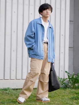 「いまどきジャケット写真」｜「アイテム（カーゴパンツ）」を使った、Kyoさん（メンズ・168cm）の春コーディネート