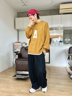 「FRUIT OF THE LOOM（フルーツオブザルーム）のアイテム（キャップ）」を使った、チョキさんさん（メンズ・170cm）の秋コーディネート