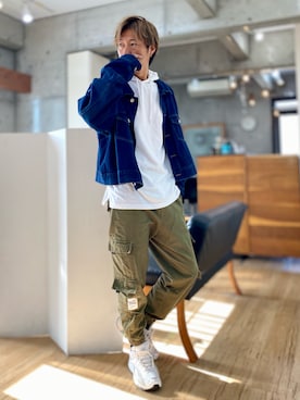 「unrelaxing（アンリラクシング）のアイテム（デニムジャケット）」を使った、チョキさんさん（メンズ・170cm）の秋コーディネート